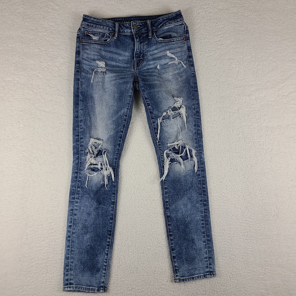 American Eagle Jeans Men 28x30 Skinny Distress Next Level Airflex Blue Dark Wash
